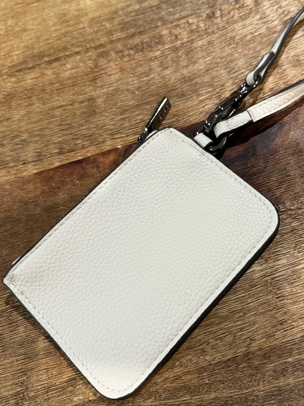 BCBG Cream Pebbled Leather Wristlet Card Holder with Strap